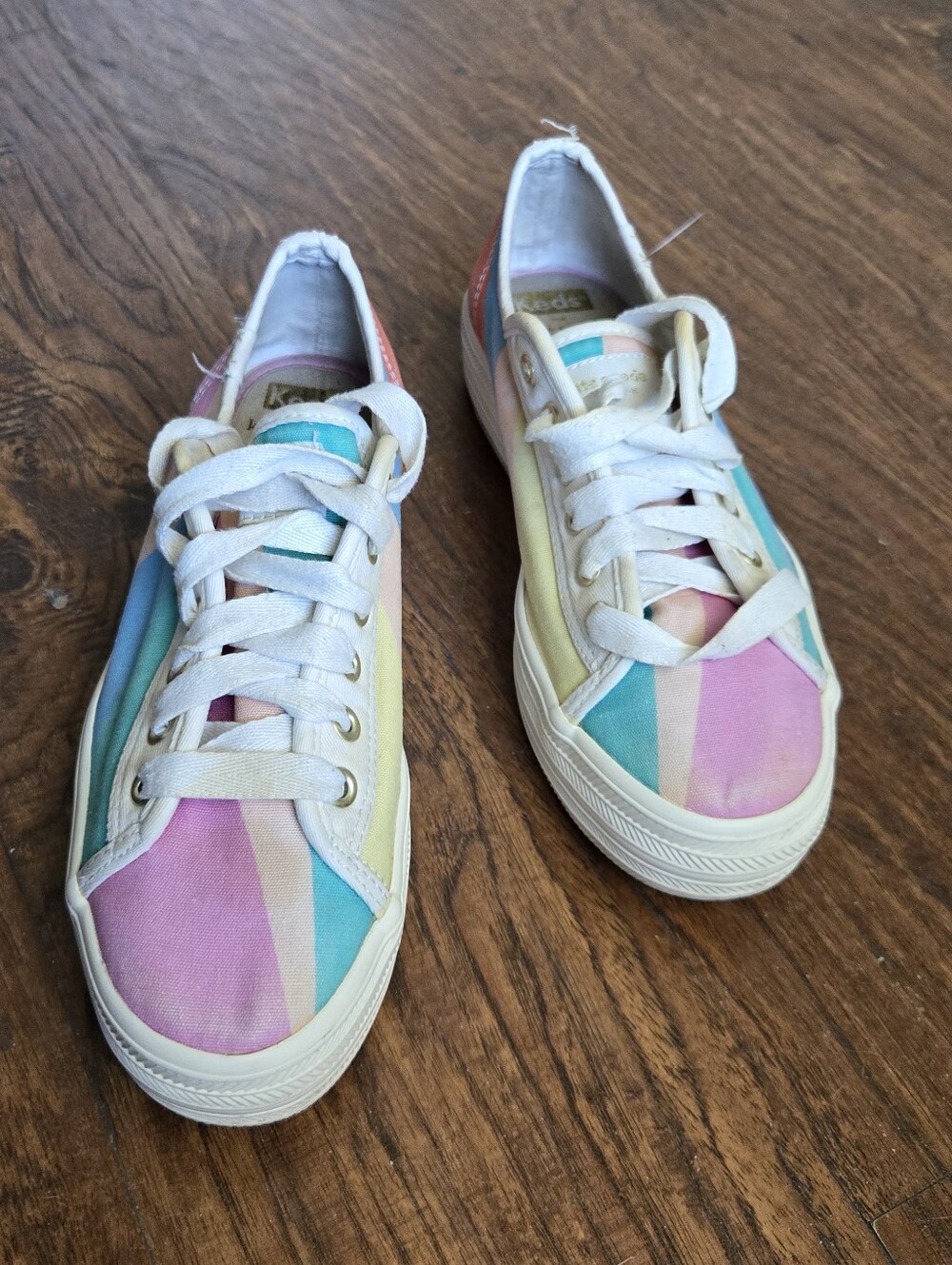 Keds Kate Spade  Sz 6  Pastel Rainbow Stripe Canvas Sneakers - Pink, Blue, Green
